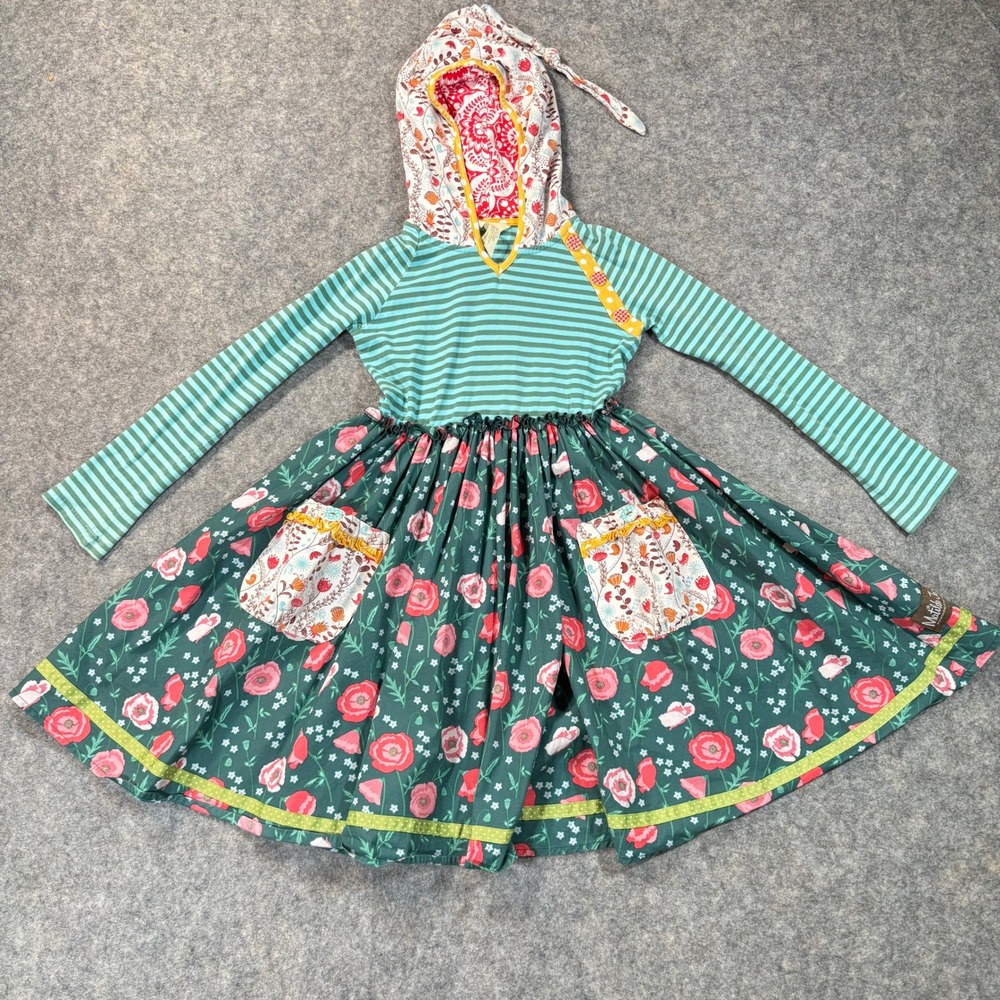 Matilda Jane Dress Girls 8 Multicolor Floral Skirt Slit Striped Hoodie Pockets